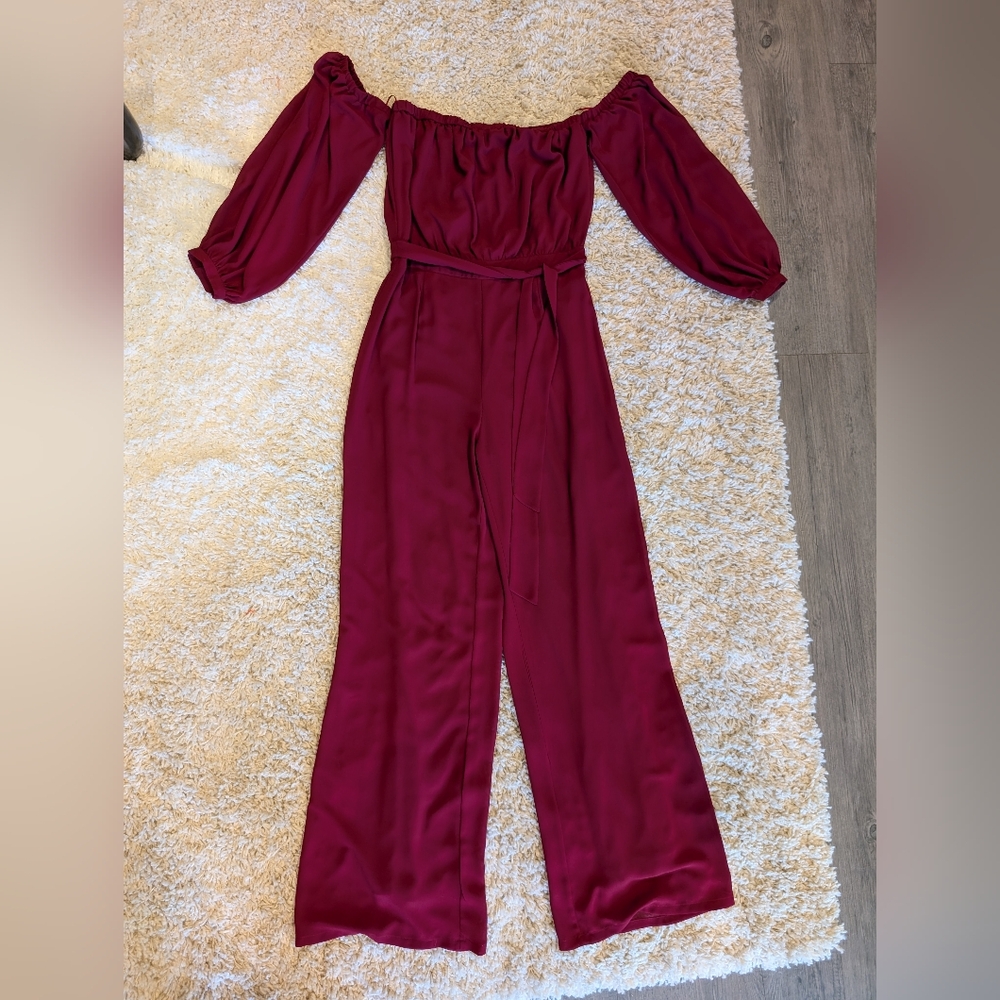 Miss Avenue Red Jumpsuit with Elegant Balloon Sleeves